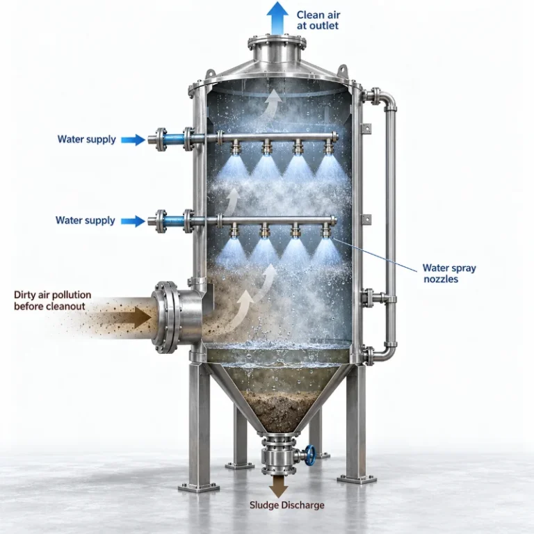 Dust Control Wet Scrubber พร้อม Water Spray Nozzle สำหรับฉีดละอองน้ำดักจับฝุ่นและมลพิษทางอากาศในโรงงานอุตสาหกรรม